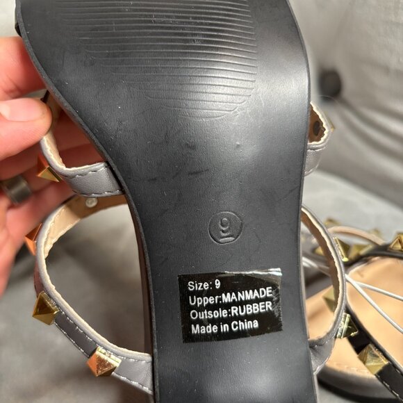 Olivia Miller Gray Studded Strappy Block Heel Sandals – Women’s Size 9 - Picture 6 of 6